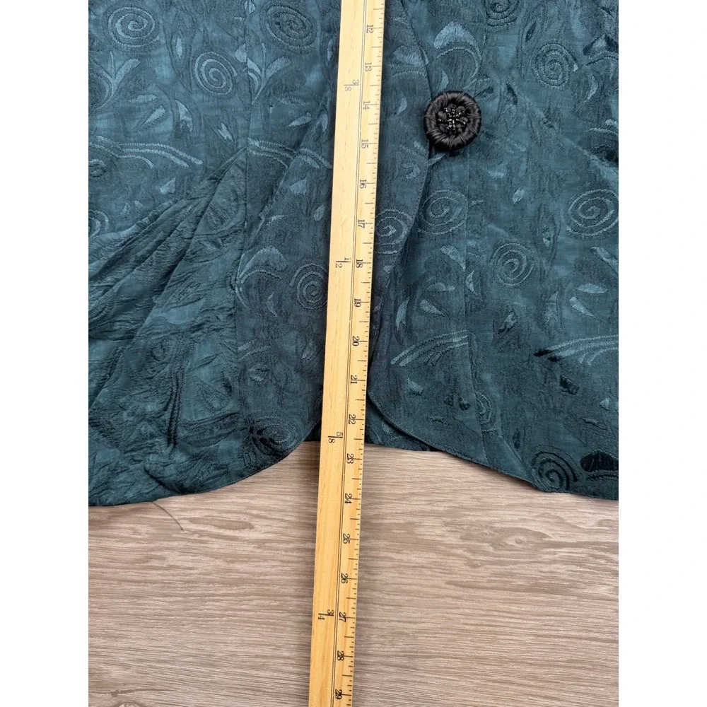 Tere Tereba Womens Blazer Jacket Floral Jacquard Single Button Teal Green Size 8